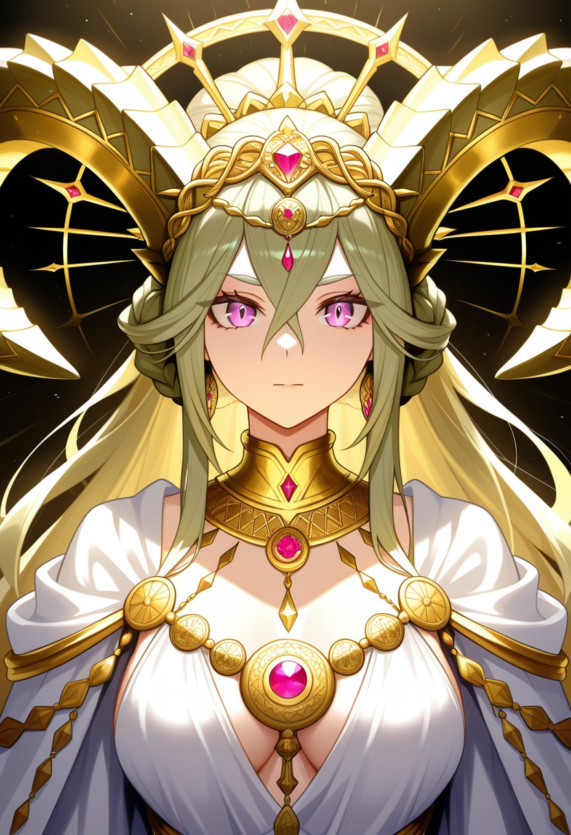 Regal Goddess with Golden Crown and Pink Crystals