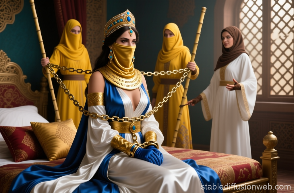 Regal Harem Lady in Chains with Attendants