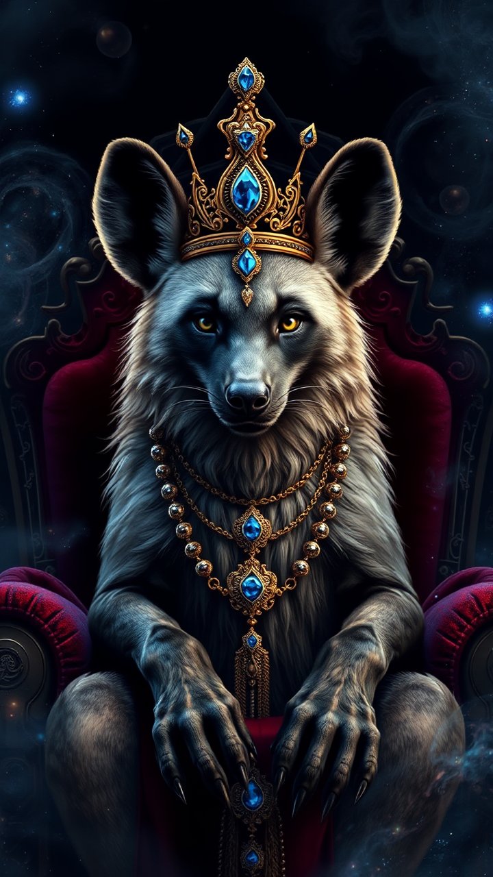 Regal Hyena King with Ornate Blue Jewels