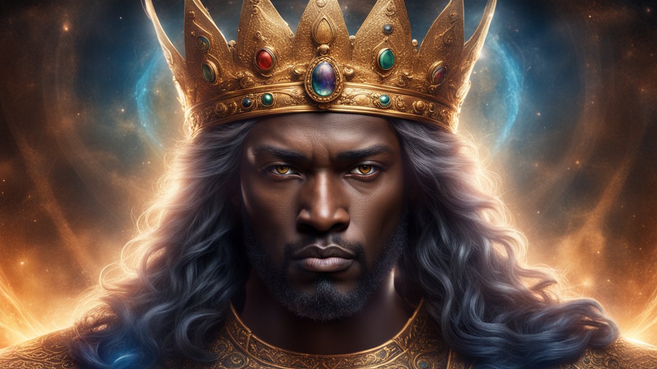 Regal King with Golden Crown and Mystical Aura