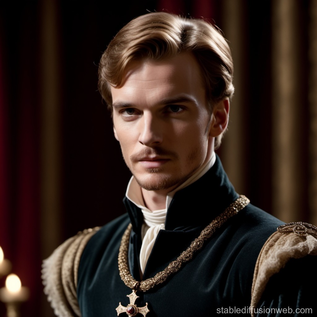 Regal Nobleman in Historical Attire with Ornate Medal