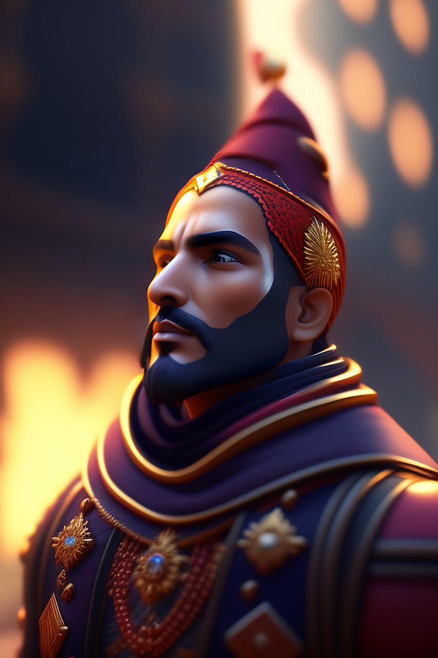 Regal Portrait of a Bearded King in Ornate Attire