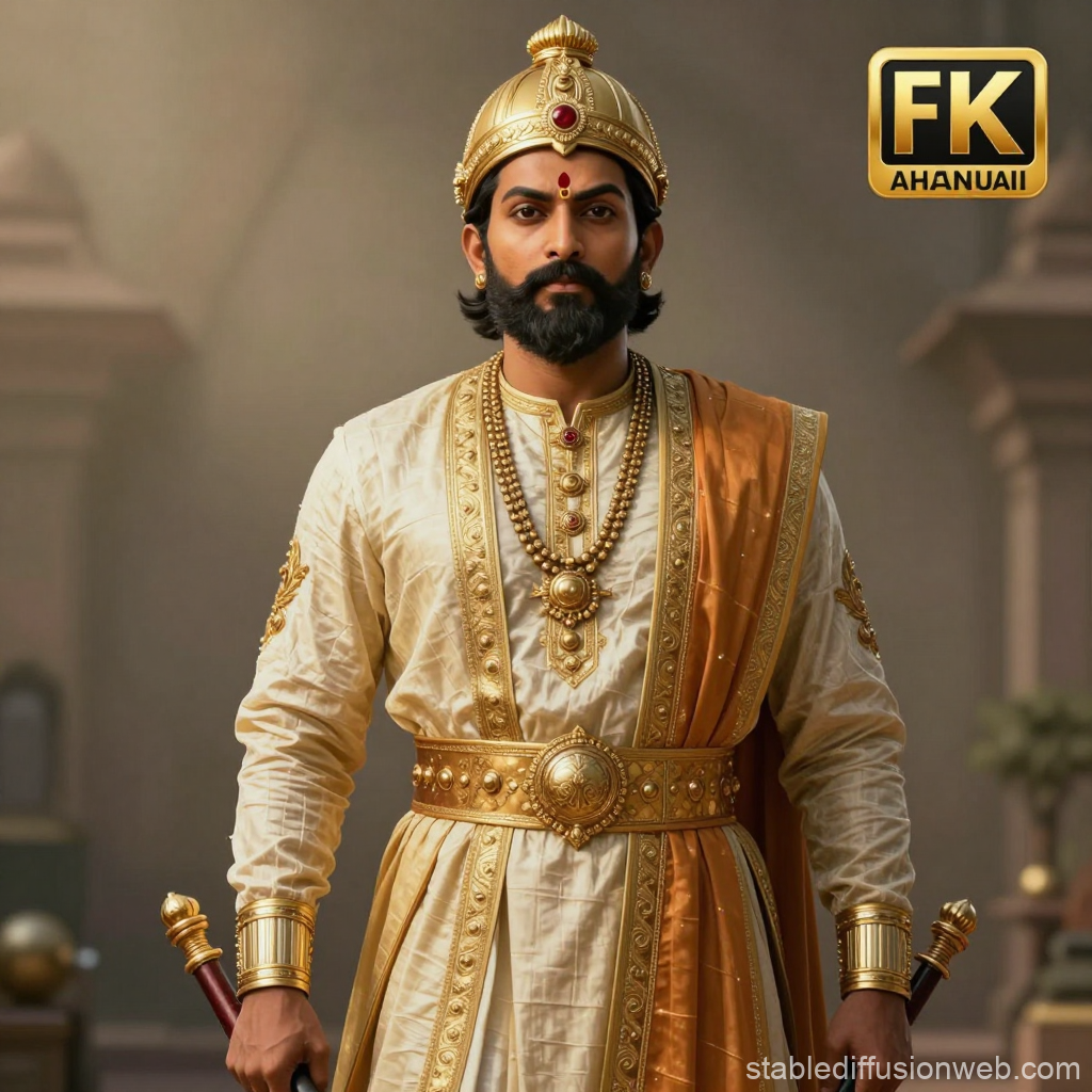 Regal Portrait of a Historical Warrior King in Traditional Attire