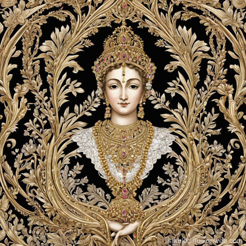 Regal Portrait of a Royal Woman in Ornate Gold Adornments
