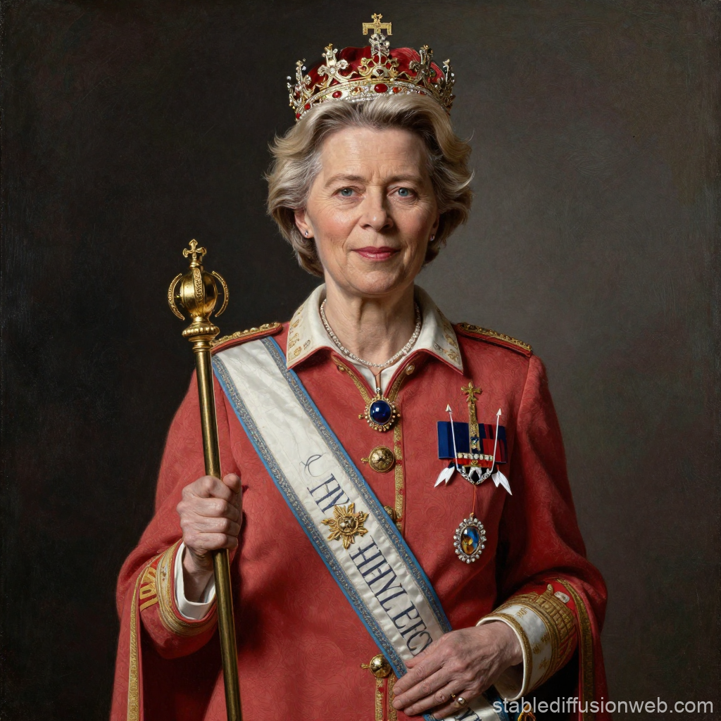 Regal Portrait of a Woman in Royal Attire with Crown and Scepter
