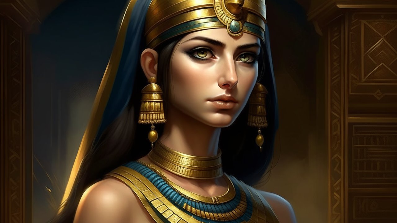 Regal Portrait of Cleopatra in Ancient Egyptian Attire
