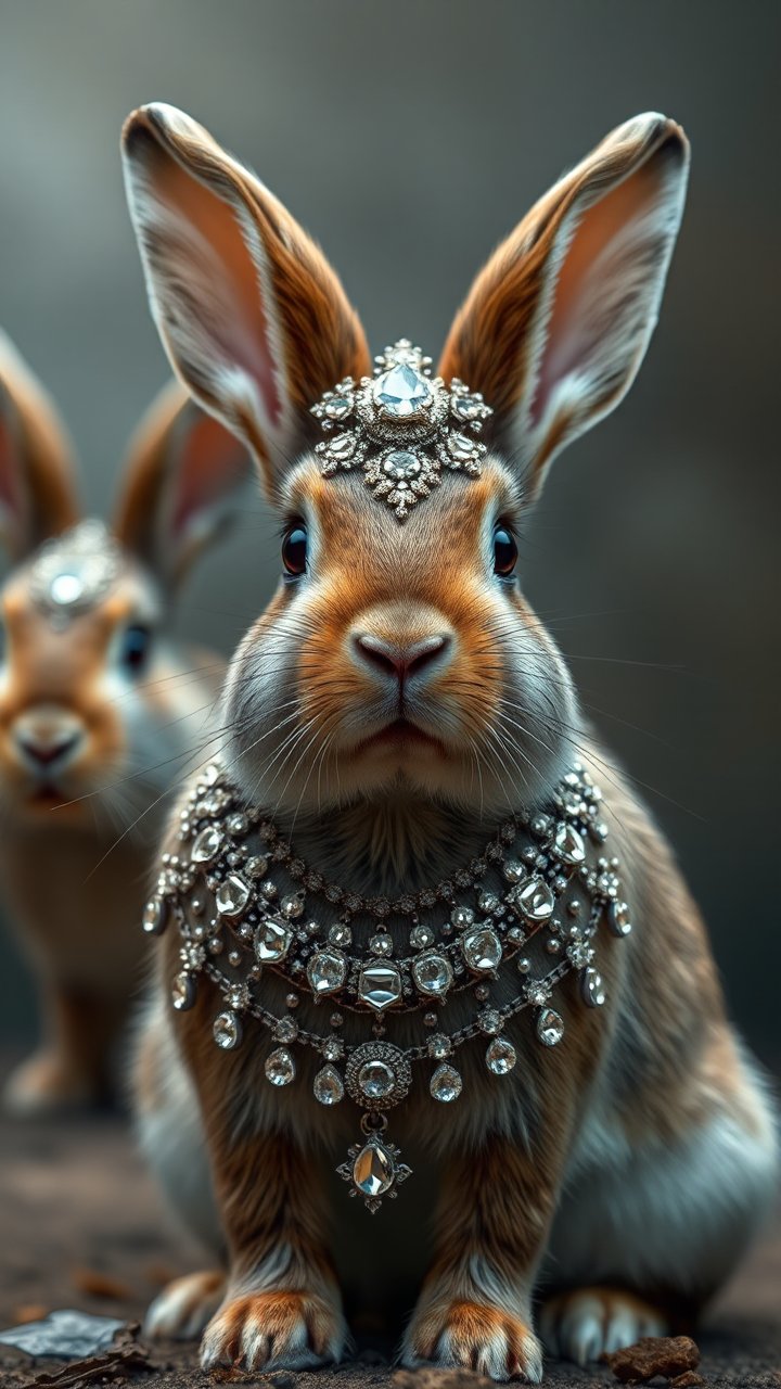 Regal Rabbits Adorned with Intricate Jewelry