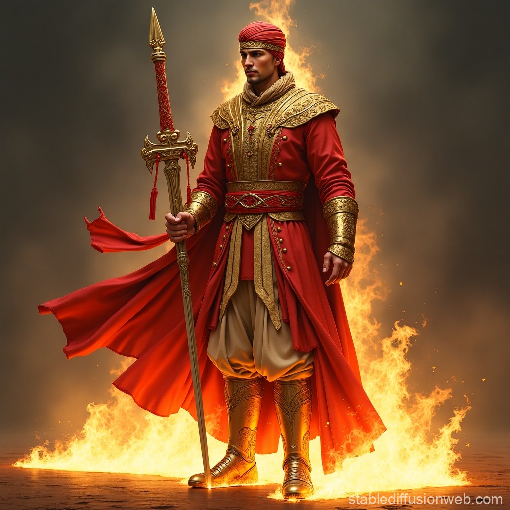 Regal Warrior in Fiery Red and Gold Armor