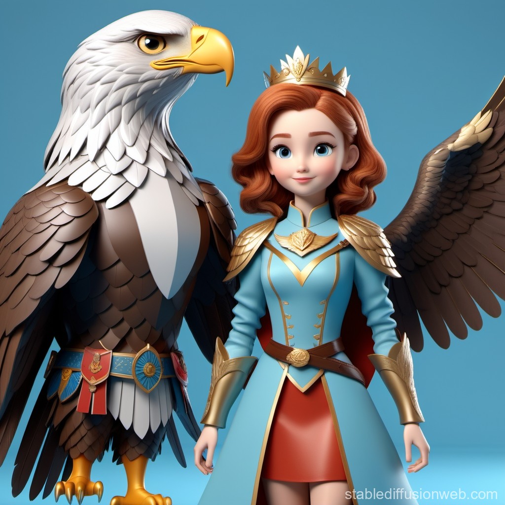 Regal Young Princess with Majestic Eagle Companion
