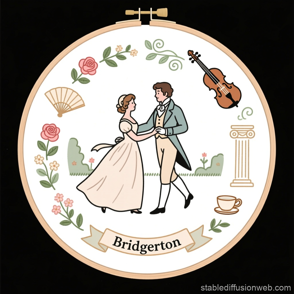Regency Couple Dancing Embroidery Hoop Art
