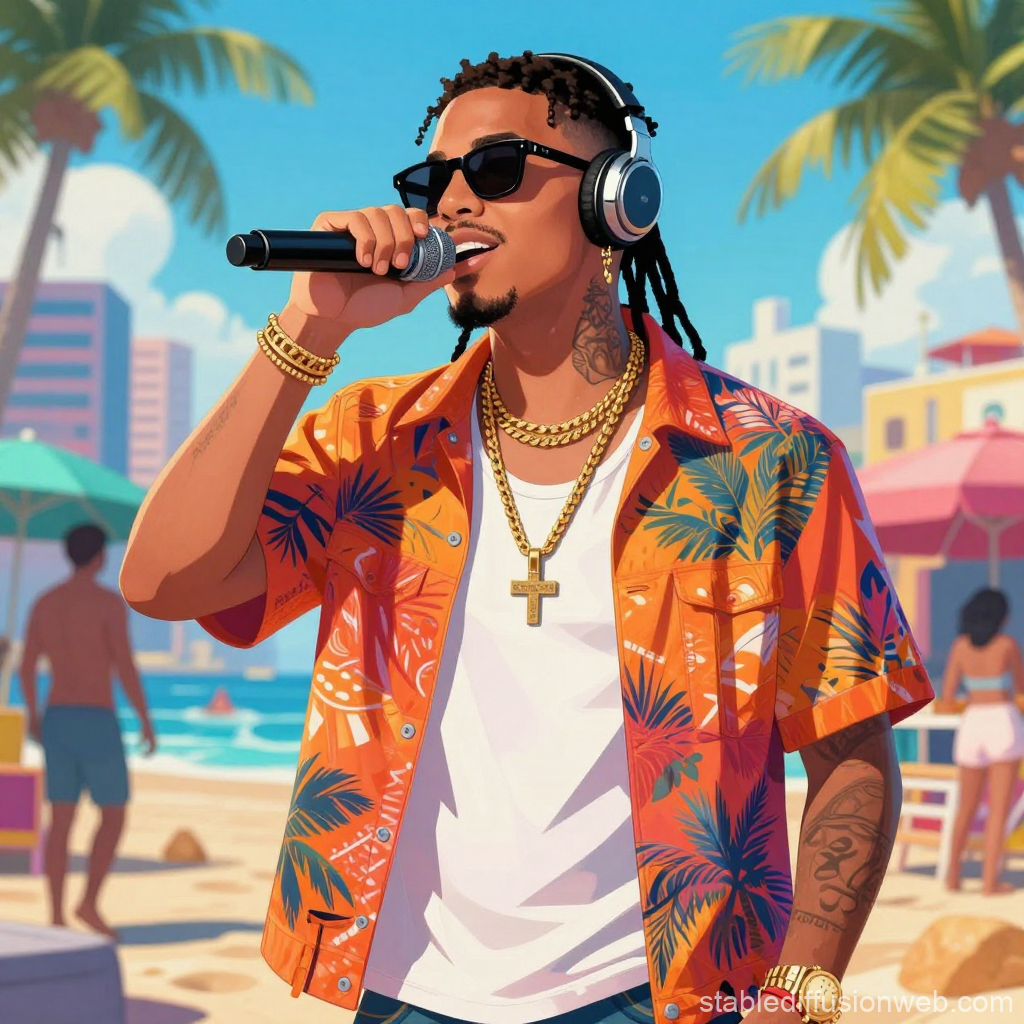 Reggaeton Artist Singing on a Sunny Beach