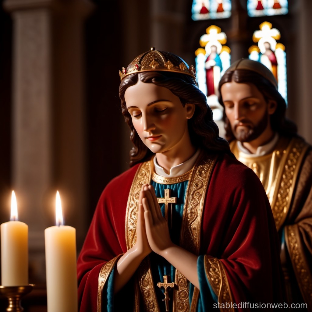 Religious Statues Praying in a Church Setting