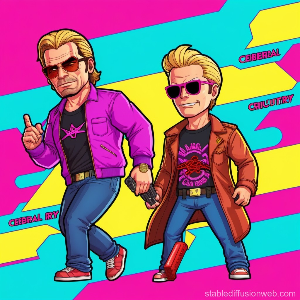 Retro Cool Duo in Vibrant Neon Style