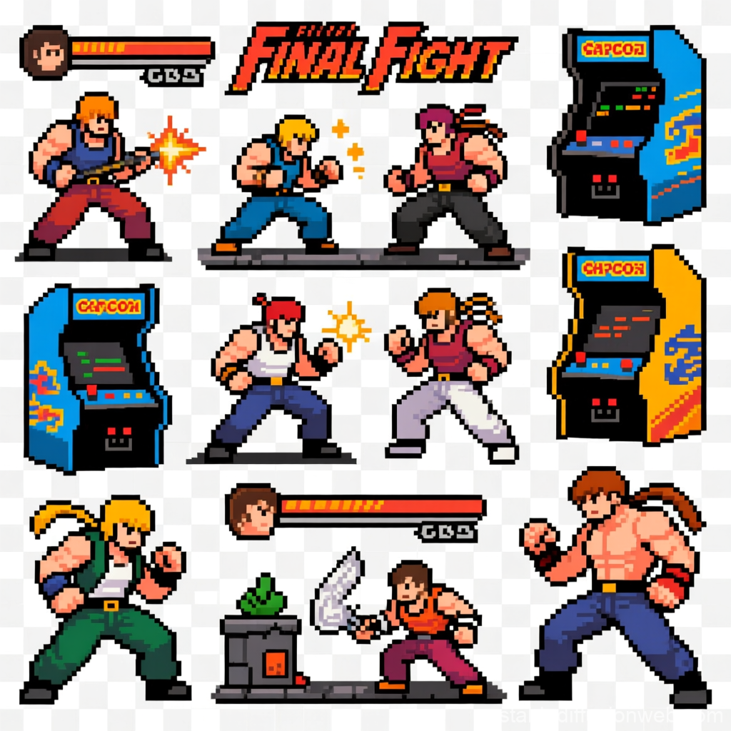 Retro Final Fight Pixel Art Brawler Sprite Sheet
