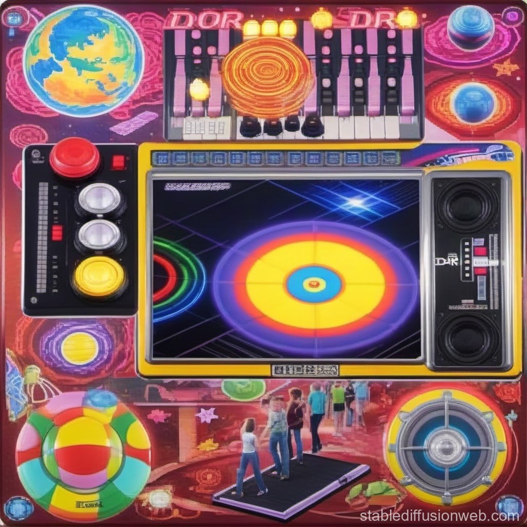 Retro-Futuristic Arcade Game Interface with Neon Planets