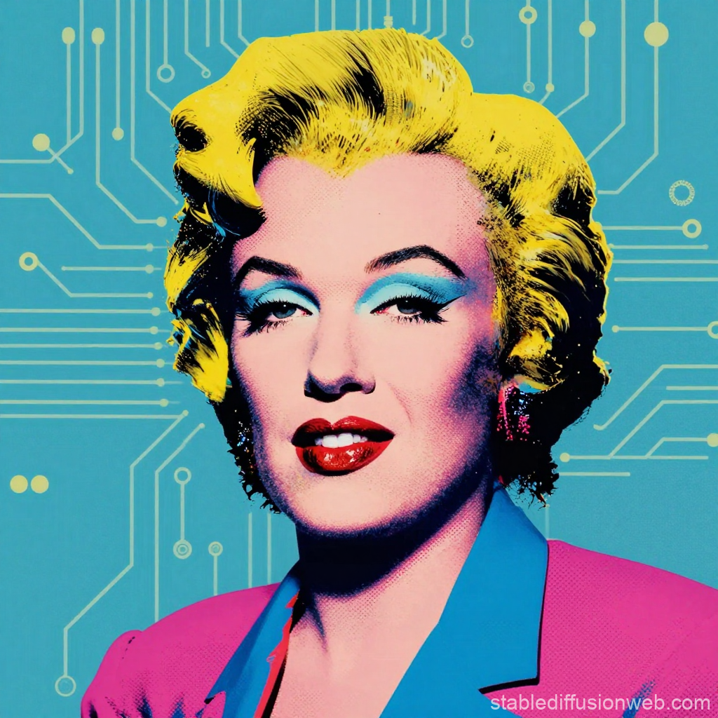 Retro Futuristic Pop Portrait with Circuit Background