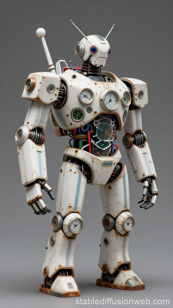 Retro-Futuristic White Robot with Analog Dials