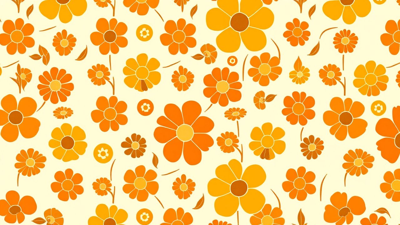 Retro Inspired Orange Floral Pattern Wallpaper