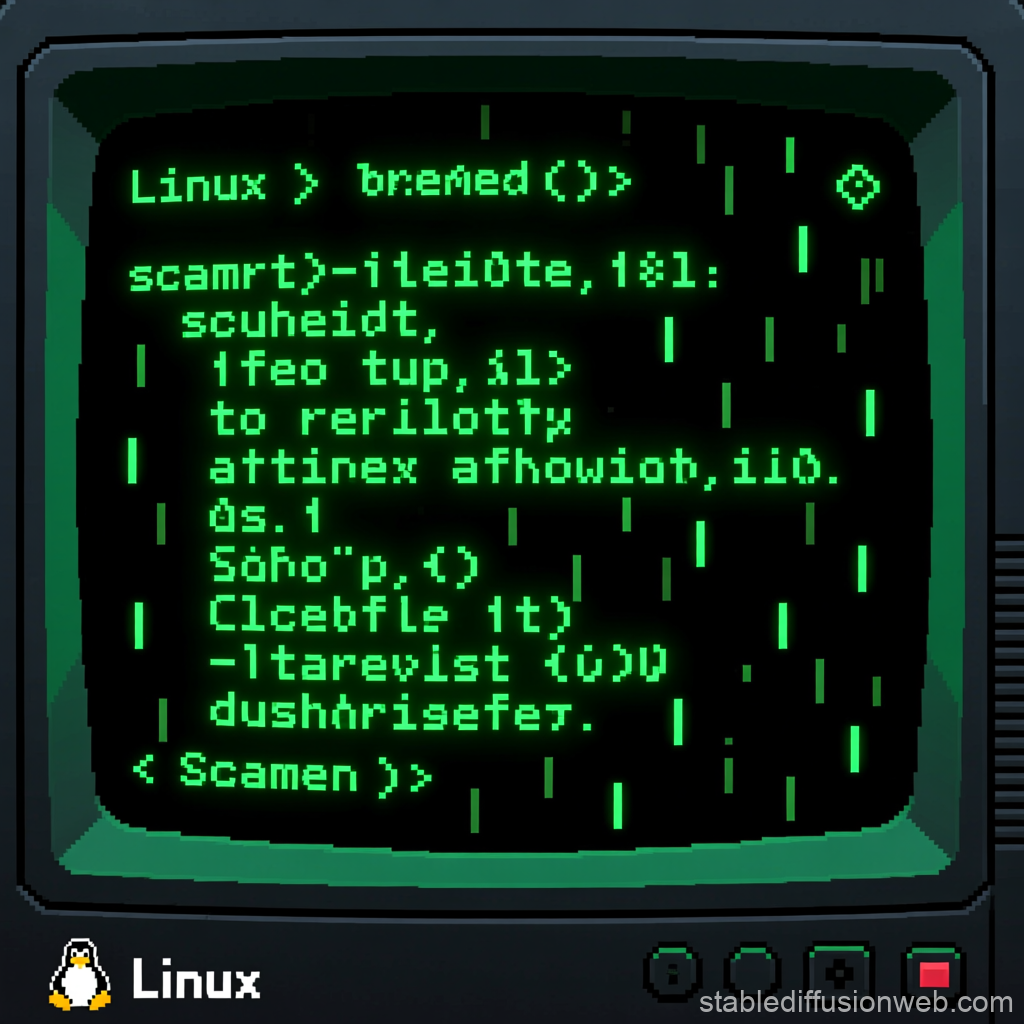 Retro Linux Terminal UI with Green Text on CRT Monitor