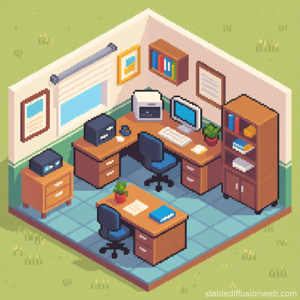Retro Pixel Art Office Interior