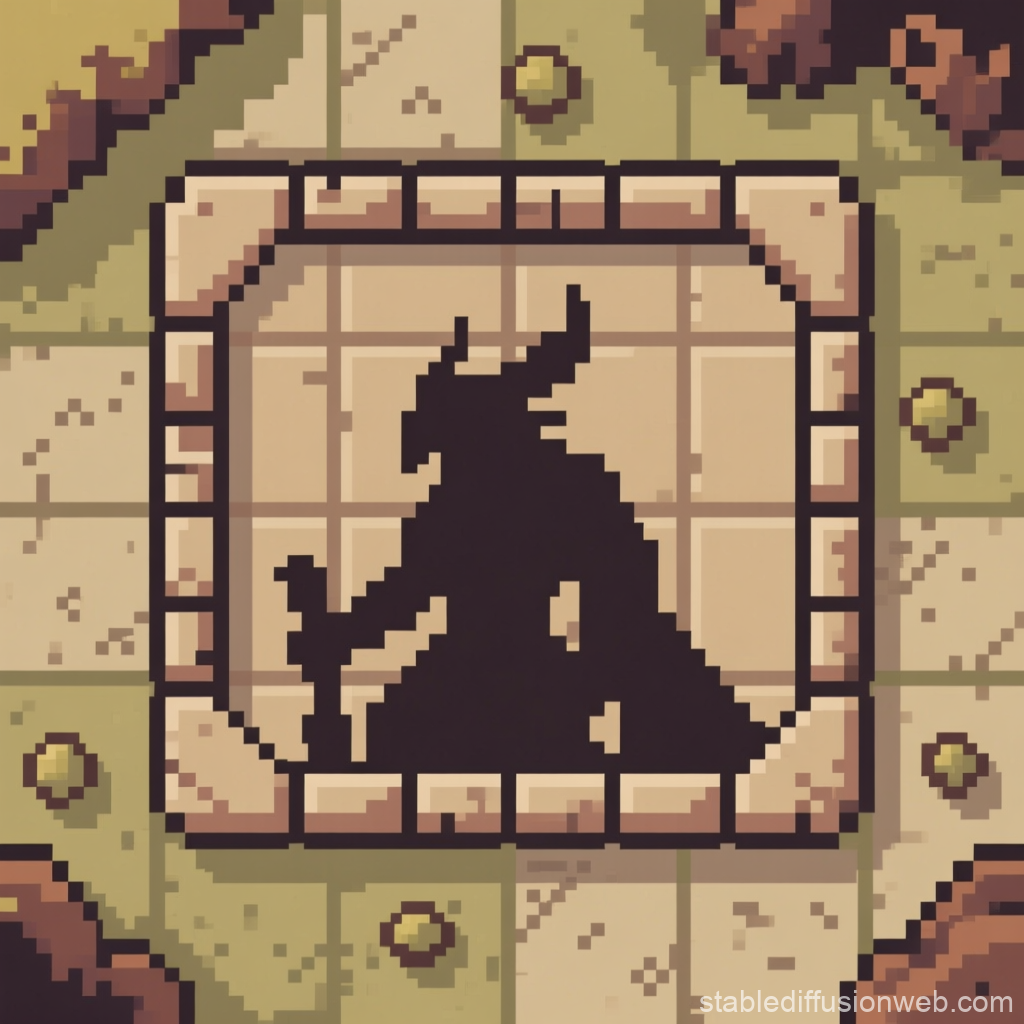 Retro Pixel Art Shadow of a Horned Warrior
