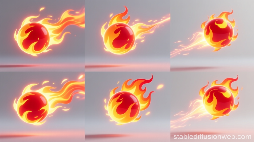 Retro Style Flaming Fireball Icon Set