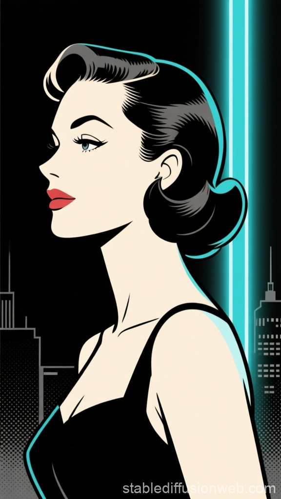 Retro Woman Portrait with Neon Highlights