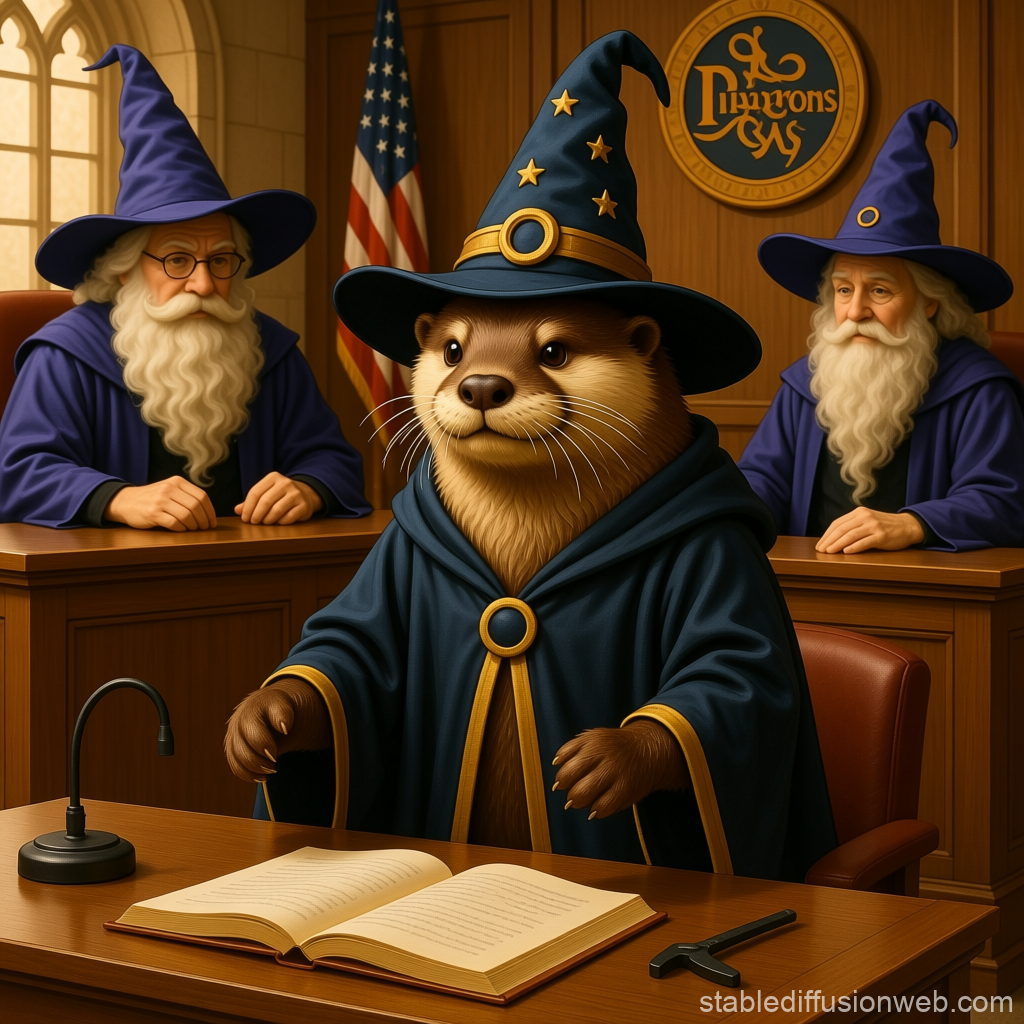 River Otter Wizard in a Magical Courtroom