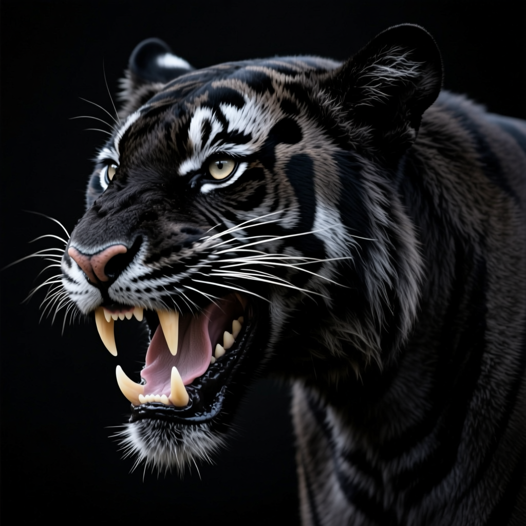 Roaring Black Tiger Close-Up Portrait