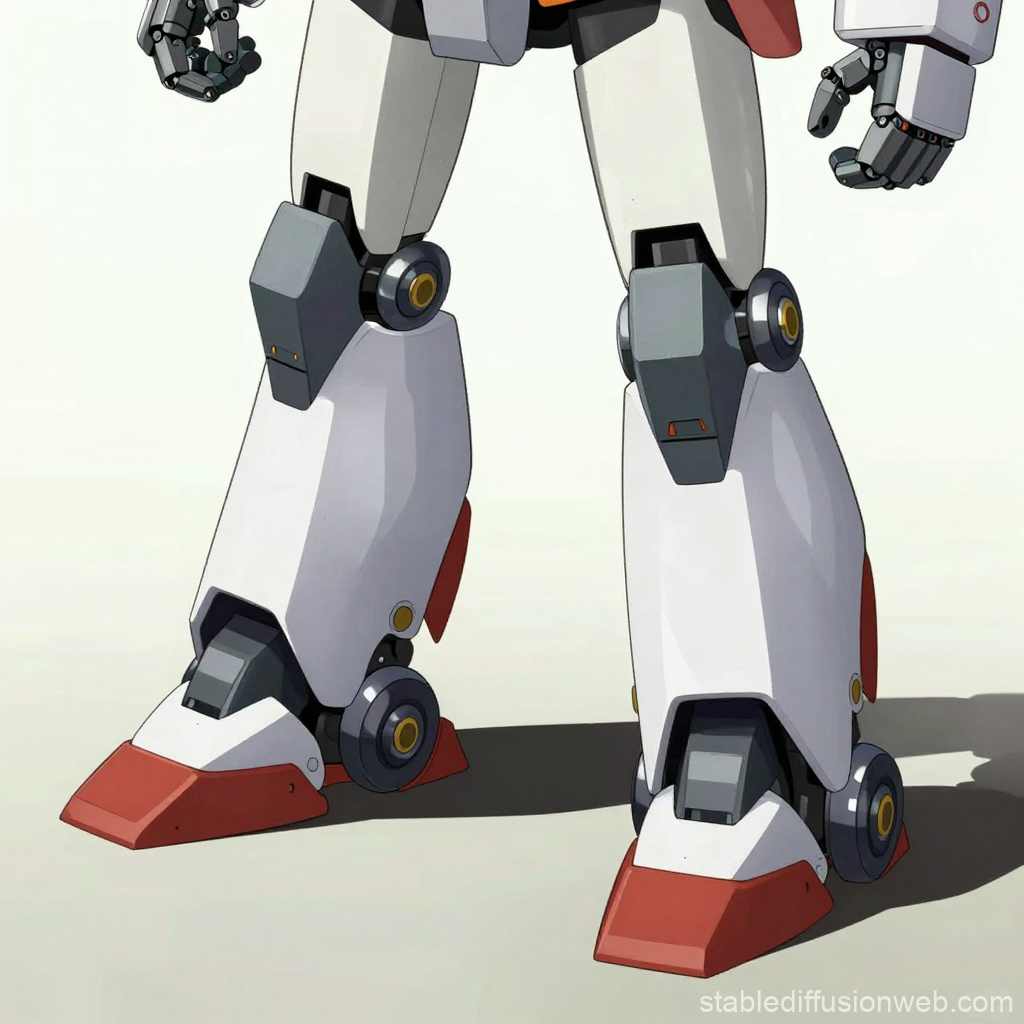 Robot Legs with Mechanical Joints and Red Feet