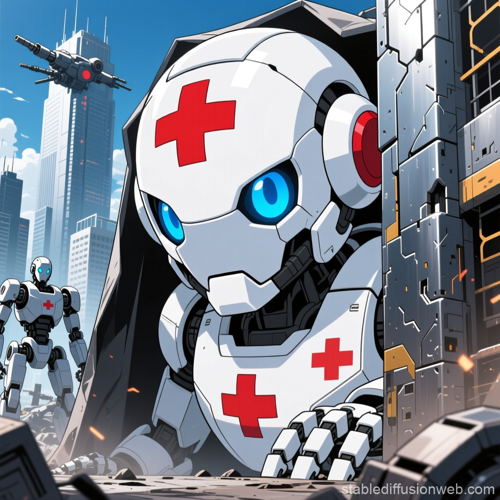 Robot Medic in Futuristic Warzone