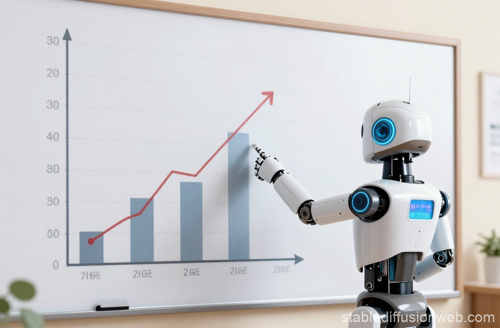 Robot Presenting Growth Chart in Office