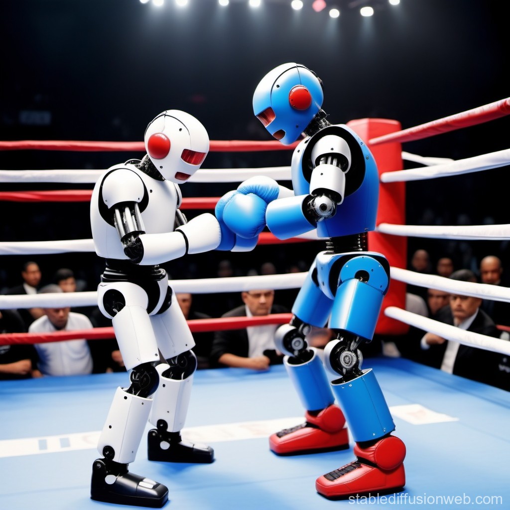 Robotic Boxing Match in a Ring with Spectators
