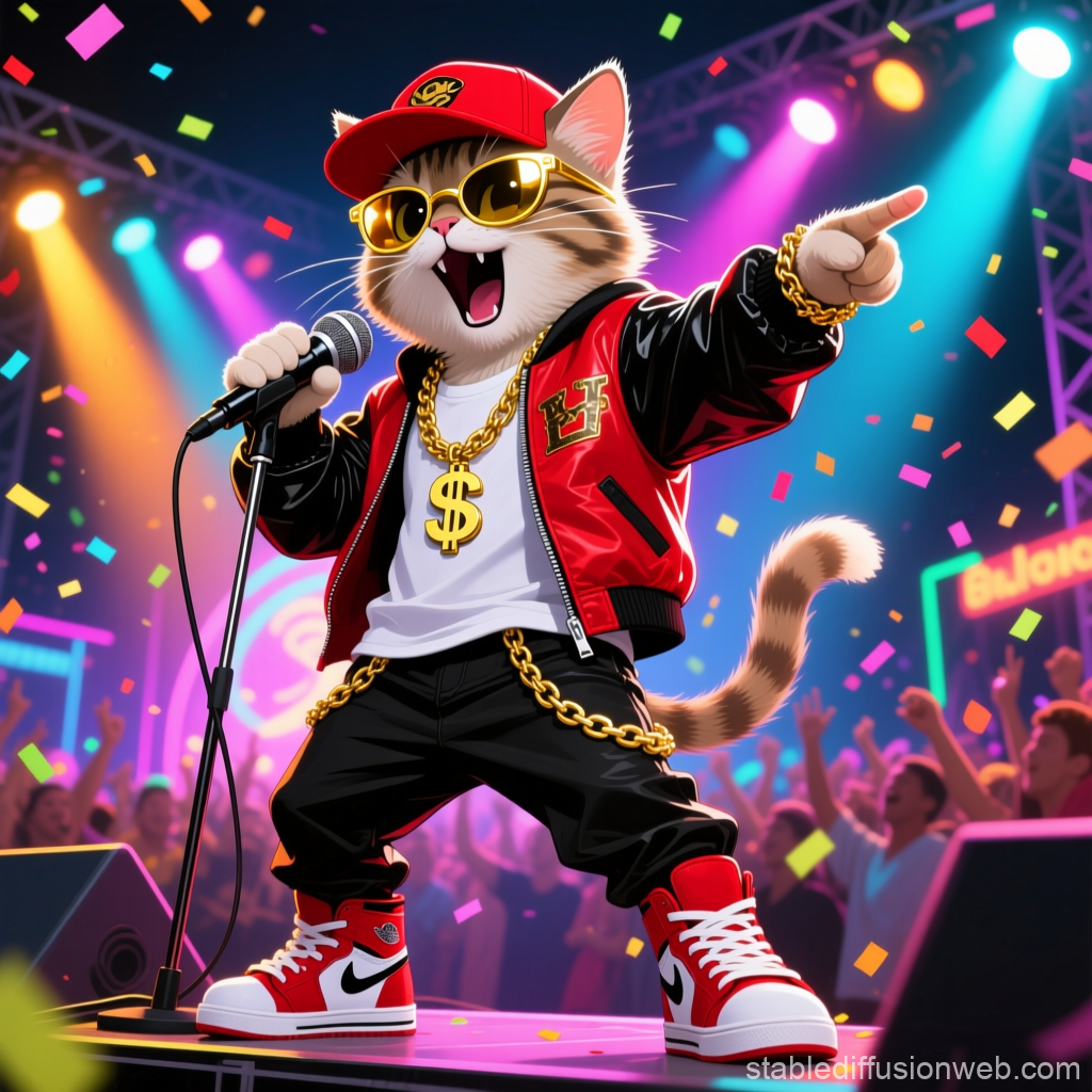 Rockstar Cat Rapper Performing on Stage