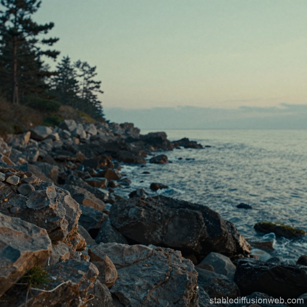 Rocky Coastline on a Calm Spring Morning