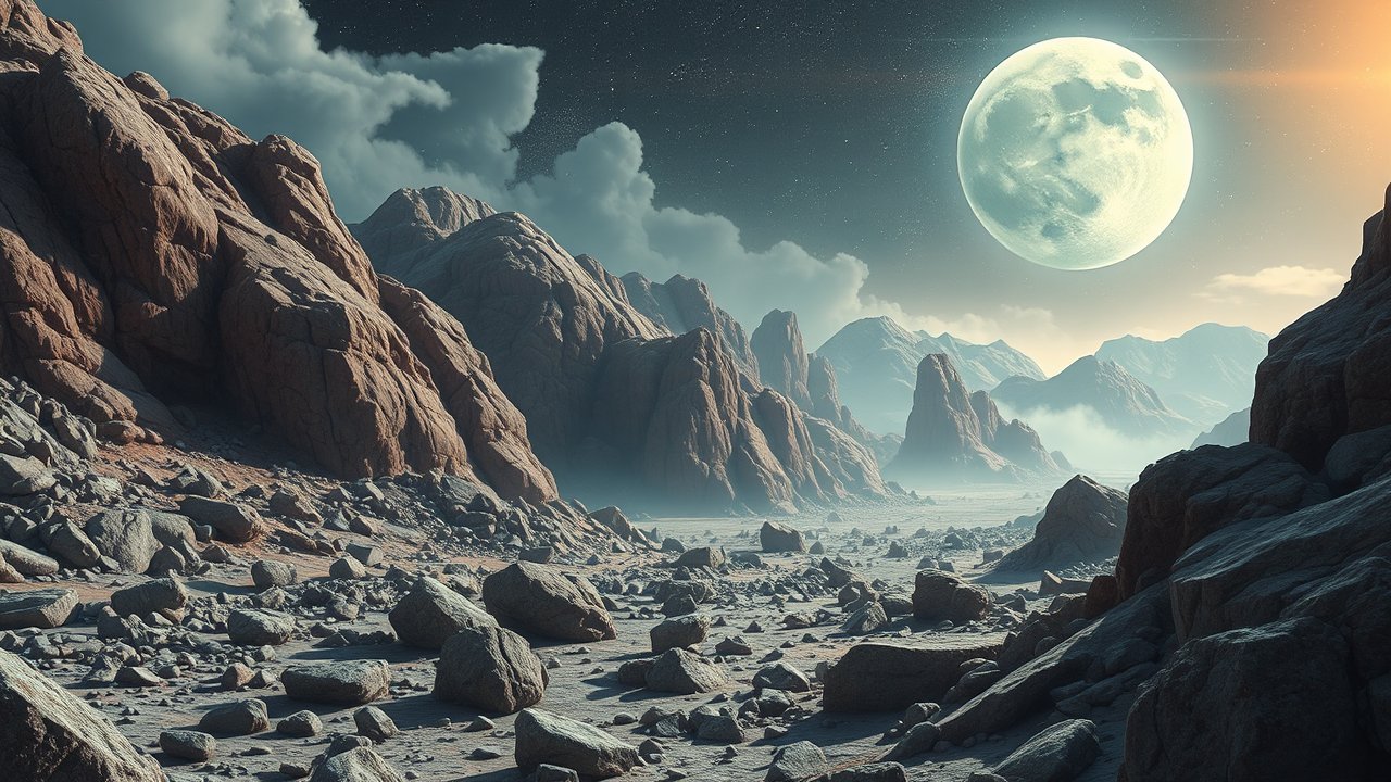 Rocky Mountain Landscape Under a Large Moon