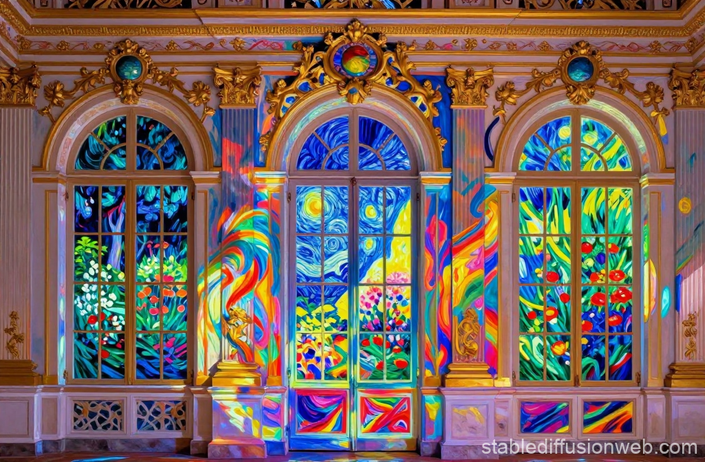 Rococo Palace Interior with Vibrant Projection Art