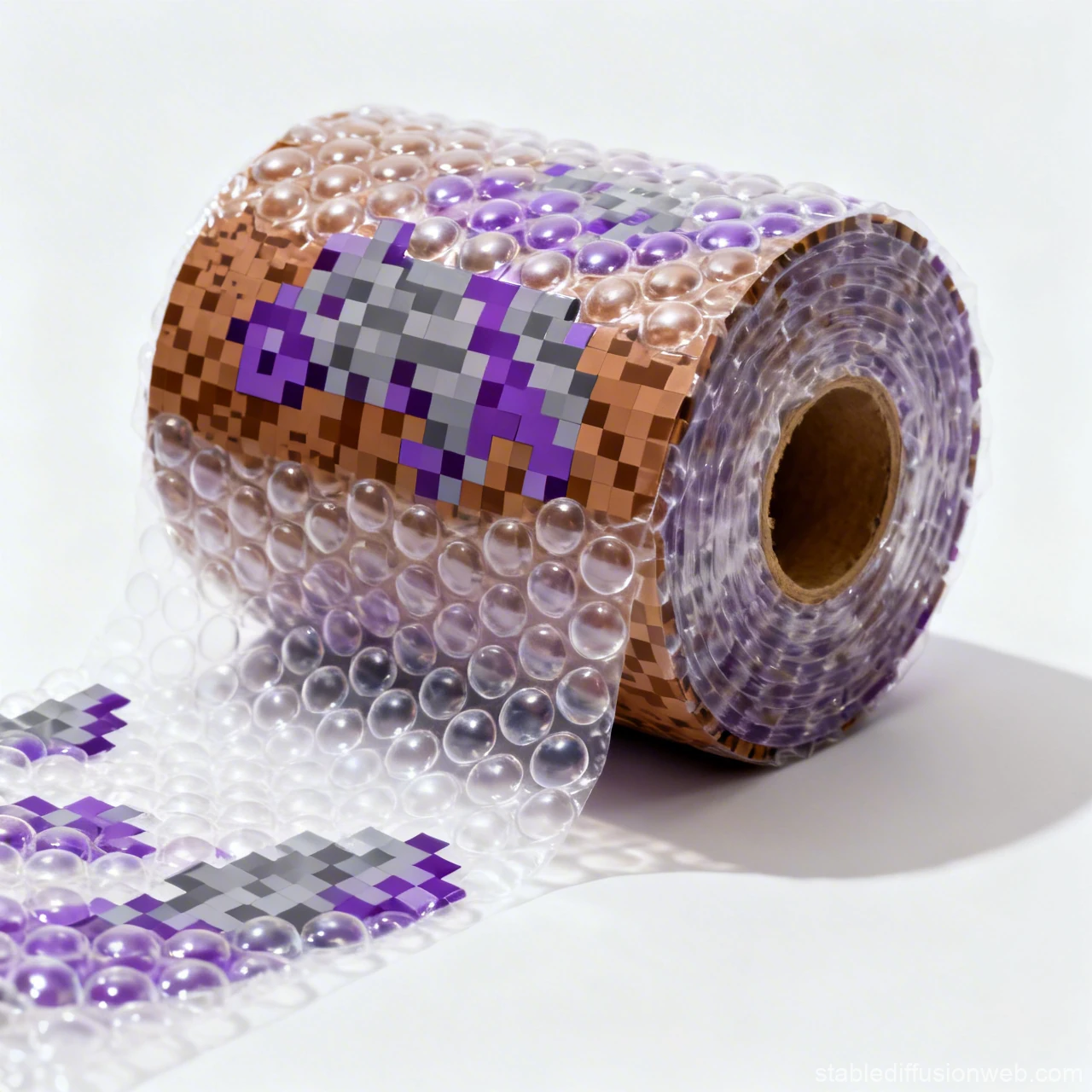 Roll of Bubble Wrap with Pixelated Purple Fish Design