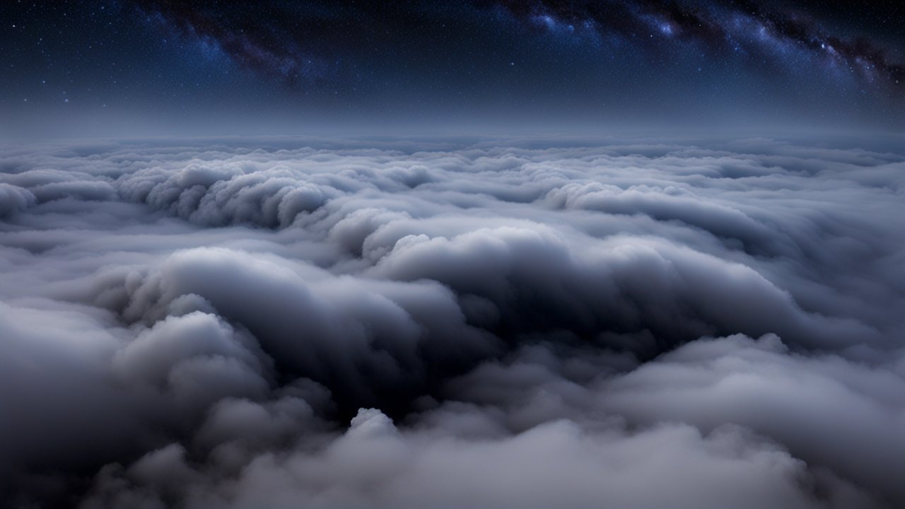 Rolling Clouds Under a Starry Night Sky