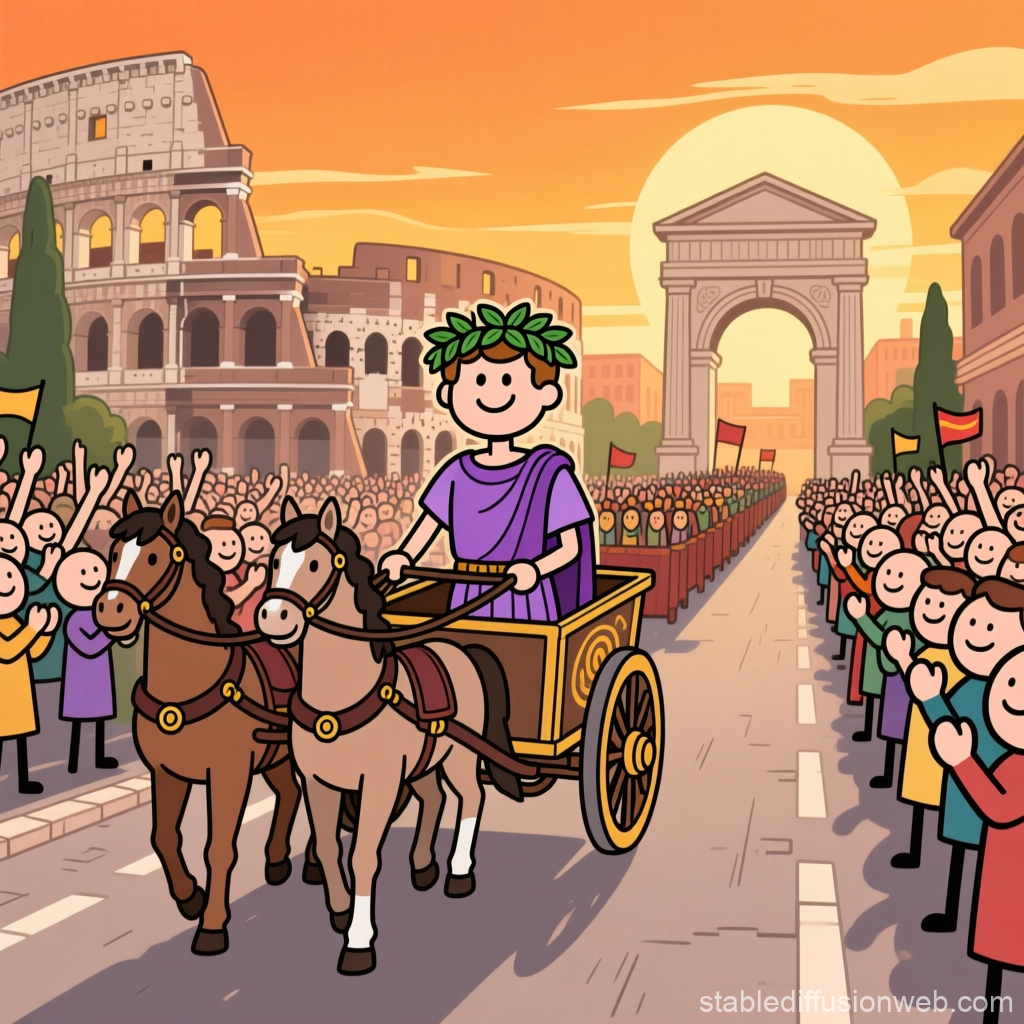 Roman Triumph Parade with Stickman in Chariot