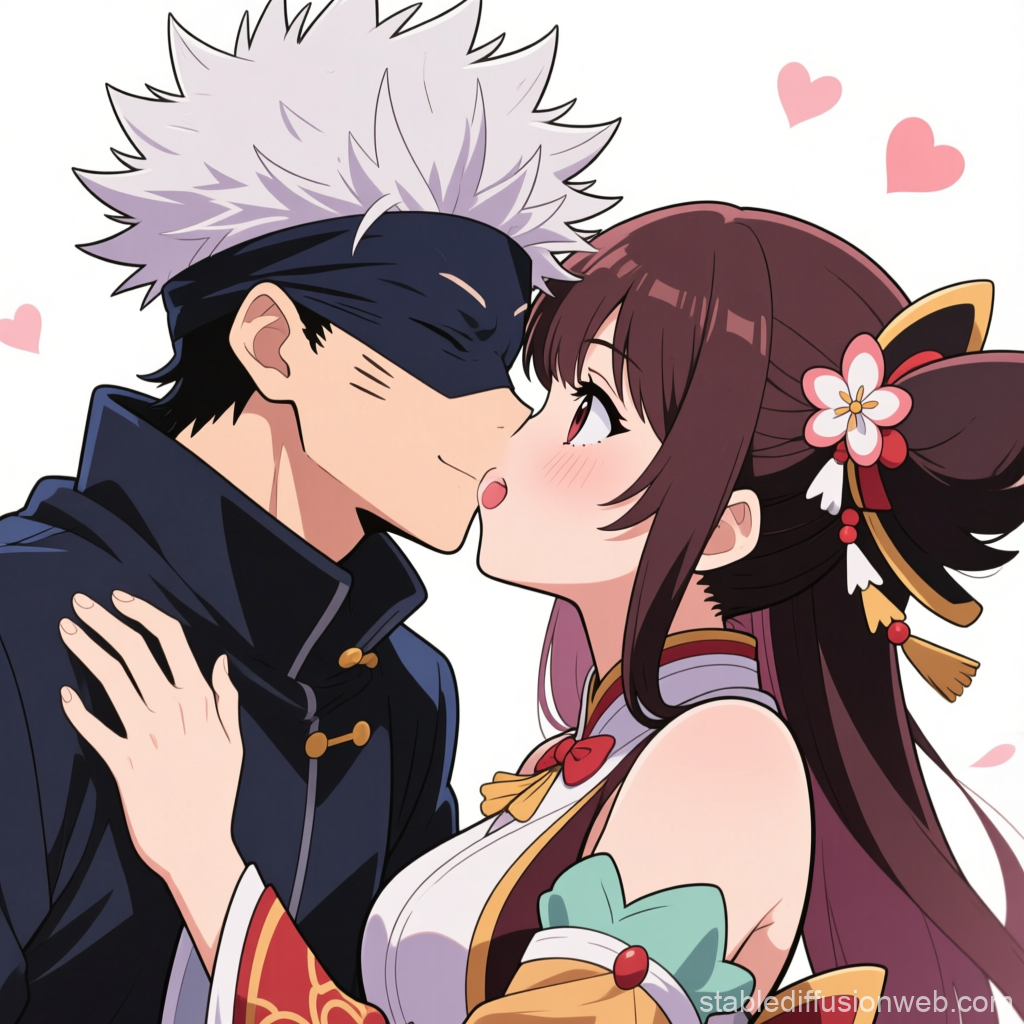 Romantic Anime Couple Sharing a Kiss