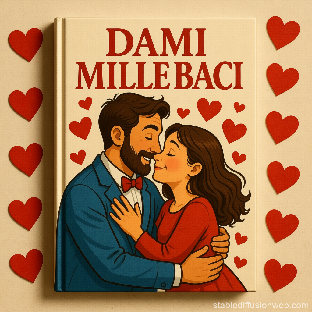 Romantic Couple Embracing on Book Cover with Hearts