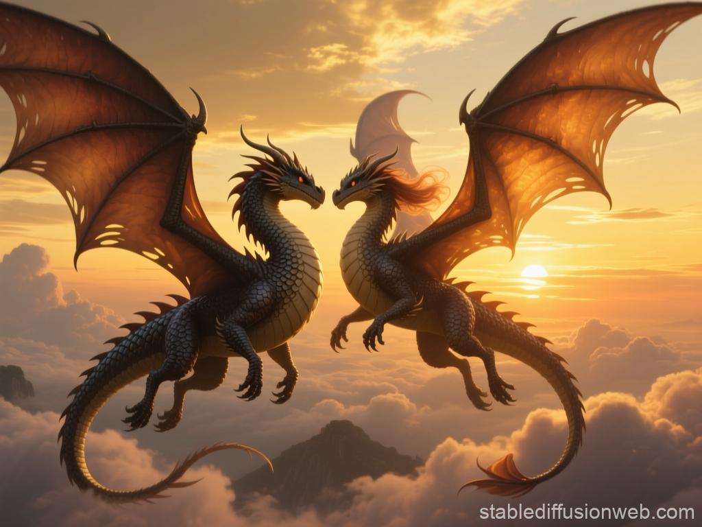 Romantic Dragons Soaring at Sunset
