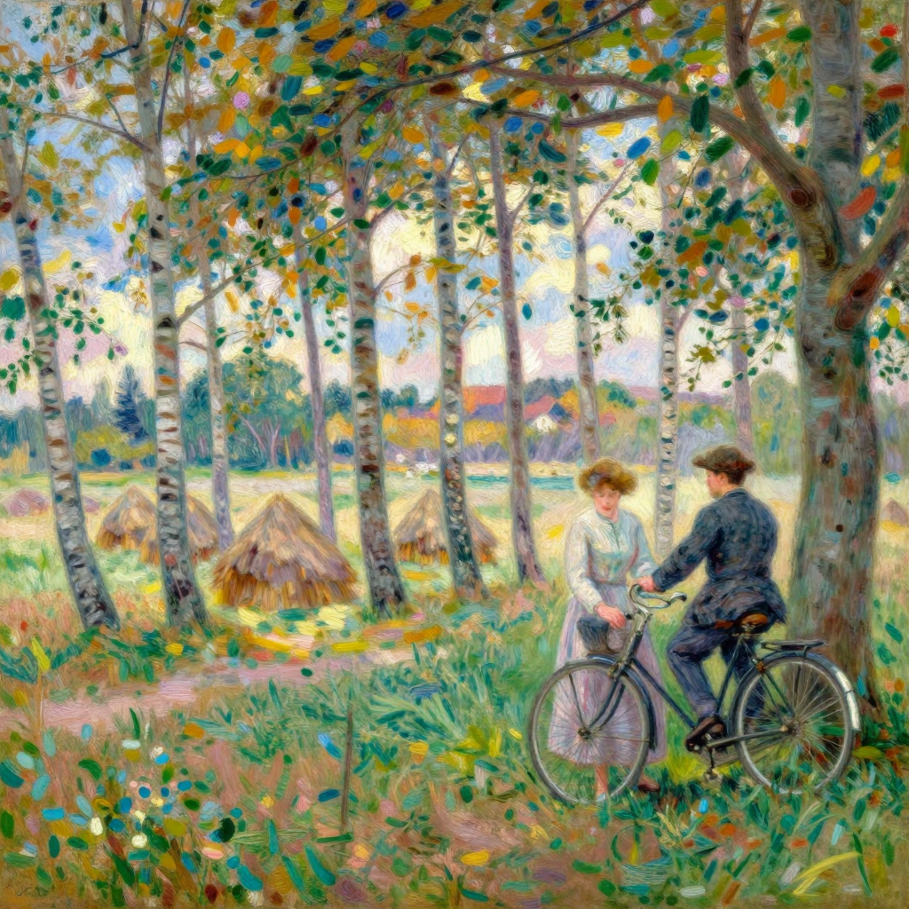 Romantic Encounter in a Birch Forest