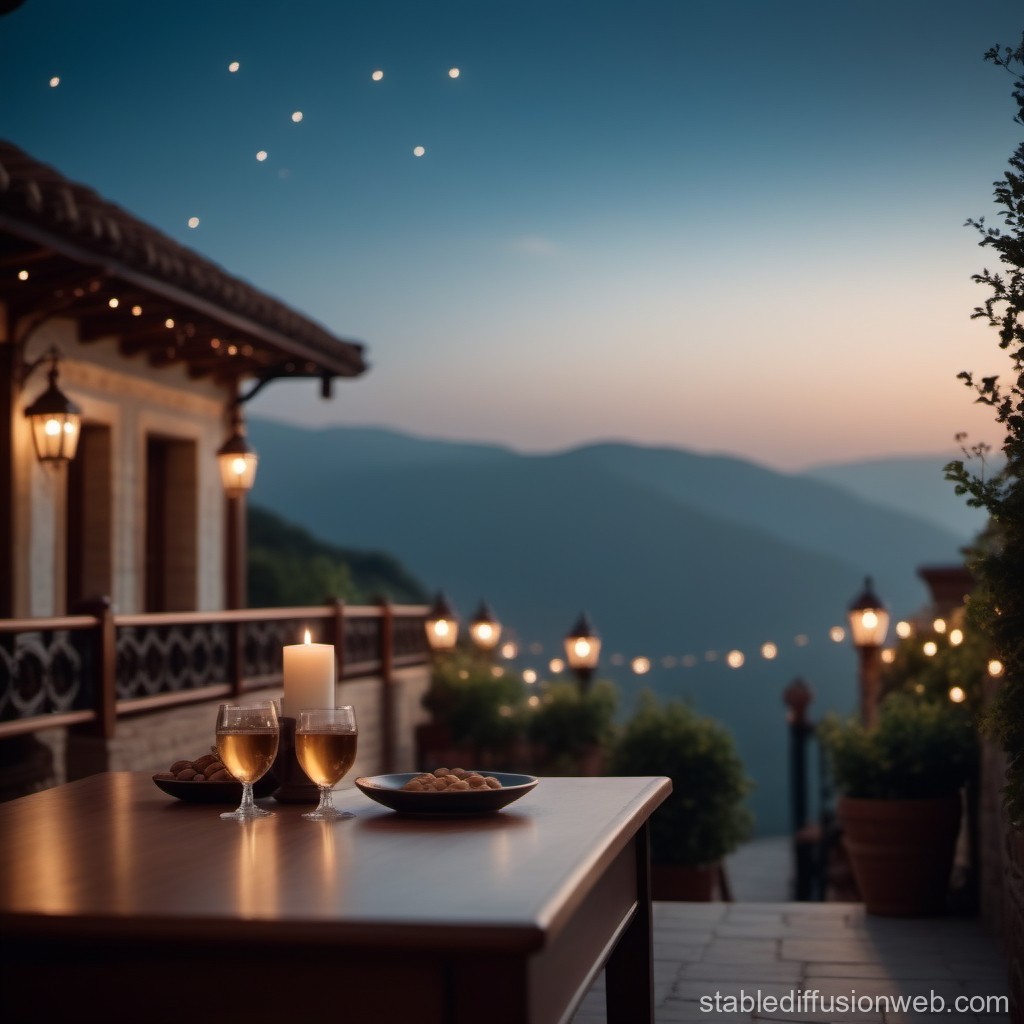 Romantic Evening on a Mountain Terrace with Candlelight