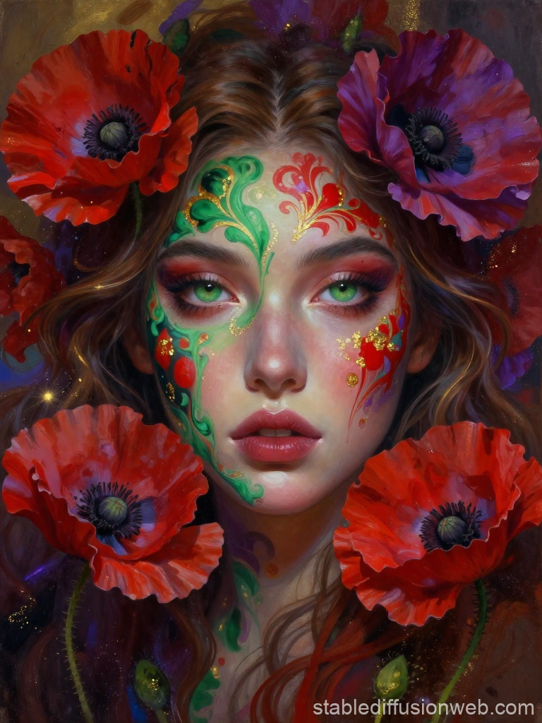 Romantic Portrait of a Woman with Floral Face Paint