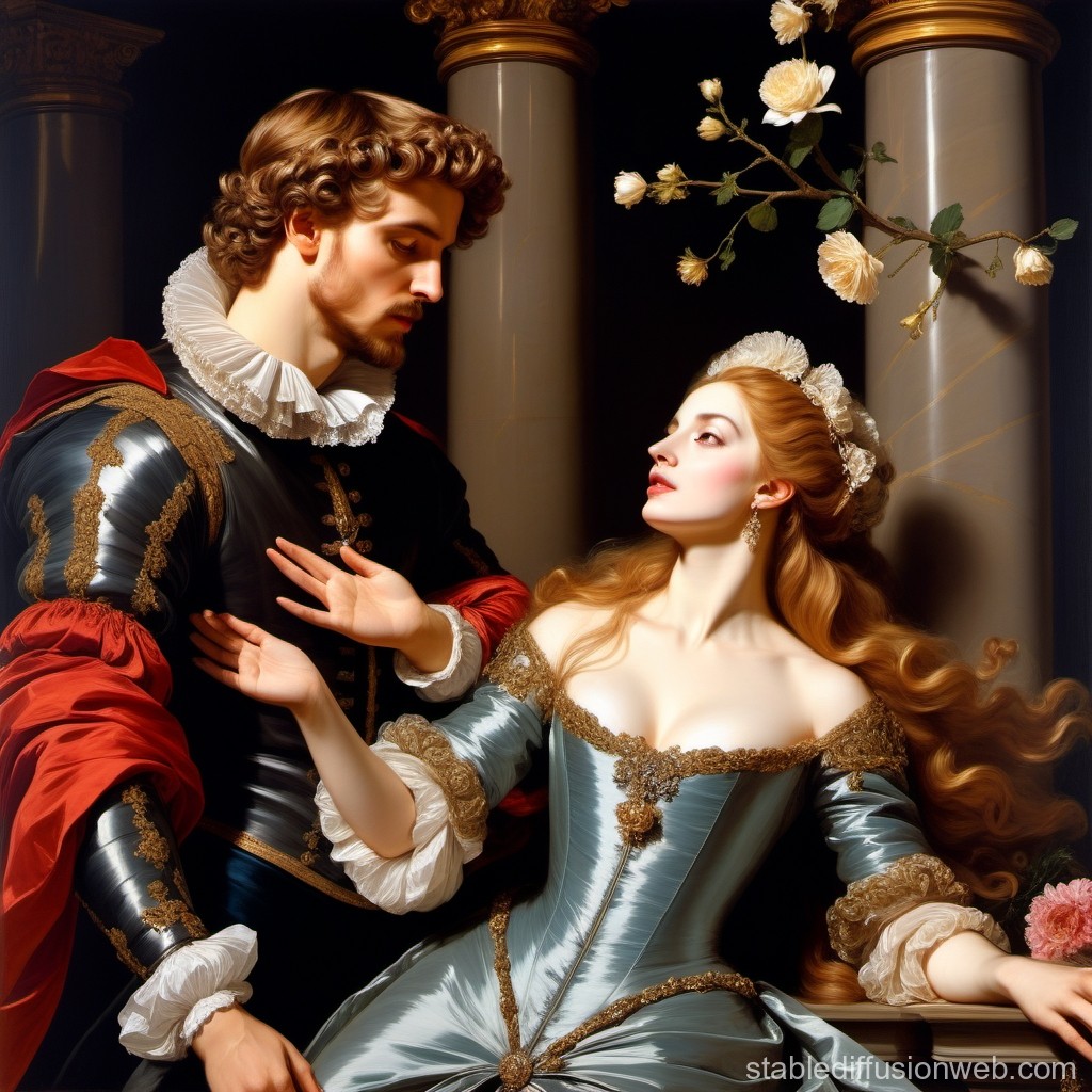 Romantic Renaissance Couple in Elegant Attire