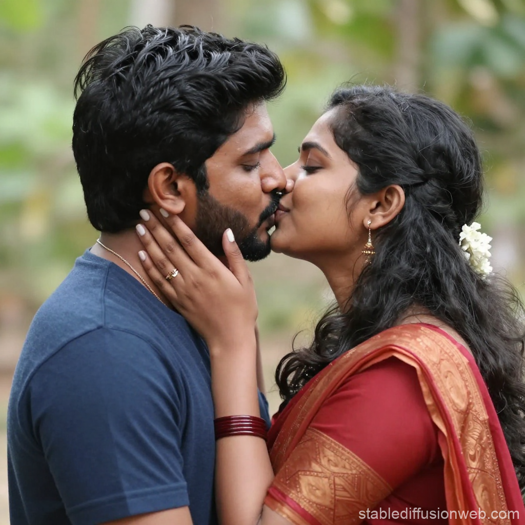 Romantic Tamil Couple Sharing a Tender Kiss