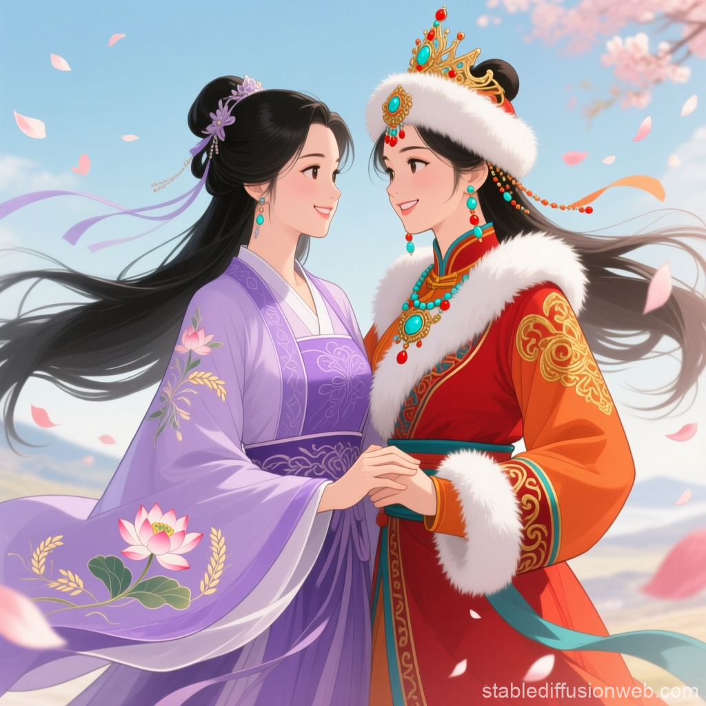Romantic Wuxia Duo in Traditional Attire