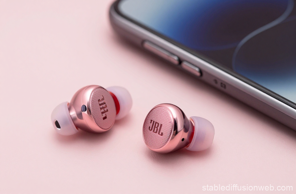 Rose Gold JBL 510 Bluetooth Earbuds with Smartphone